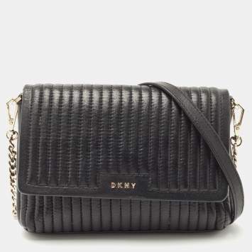 Pre Owned DKNY Black Quilted Leather Gansevoort Flap Shoulder Bag