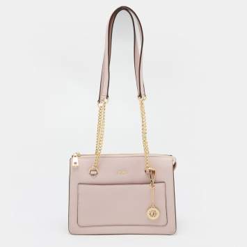 Pre Owned DKNY Pink Leather Bryant Top Zip Shoulder Bag