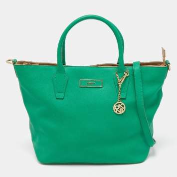 Pre Owned Dkny Green Leather Top Zip  Tote