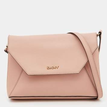 Pre Owned DKNY Pink Leather Flap Crossbody Bag