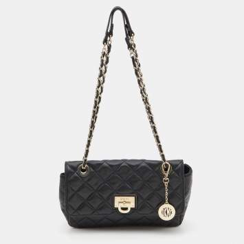 Pre Owned DKNY Black Quilted Leather Flap Shoulder Bag