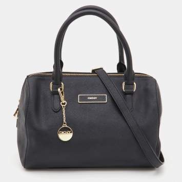 Pre Owned DKNY Black Leather Zip Boston Bag
