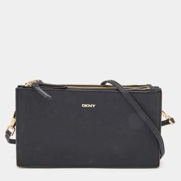 Pre Owned Dkny Black Leather Bryant Park Triple Zip Crossbody Bag