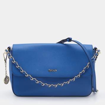 Pre Owned DKNY Blue Saffiano Leather Bryant Park Flap Shoulder Bag