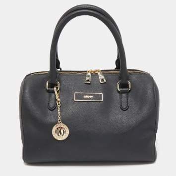 Pre Owned DKNY Black Saffiano Leather Zip Boston Bag