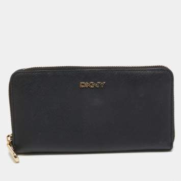 Pre Owned DKNY Black Leather Bryant Park Zip Around Wallet