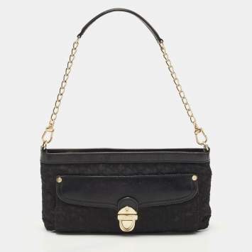 Pre Owned DKNY Black Signature Canvas and Leather Shoulder Bag