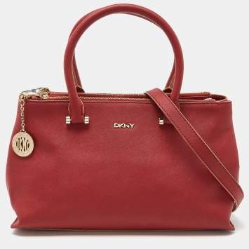Pre Owned DKNY Red Leather Bryant Park Double Zip Shopper Tote