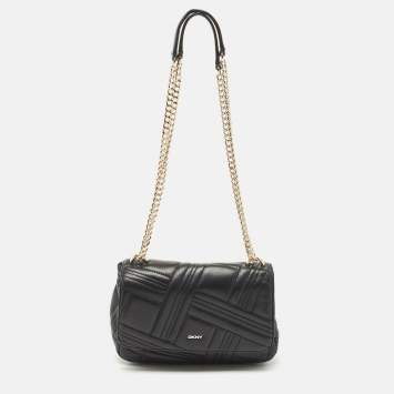 مملوكة مسبقًا DKNY Black Quilted Leather Allen Flap Shoulder Bag
