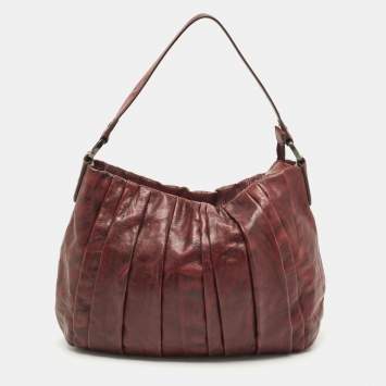 Dkny Burgundy Pleated Leather Hobo