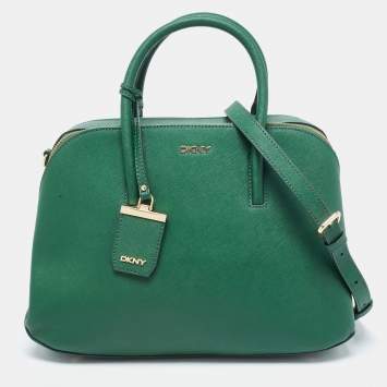 Pre Owned Dkny Green Leather Double Zip Satchel