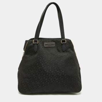 Pre Owned DKNY Black Signature Canvas and Leather Zip Side Shopper Tote