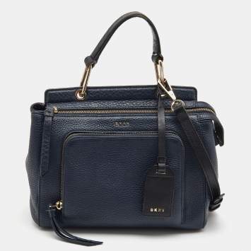 مملوكة مسبقًا Dkny Navy Blue Leather Greenwich Top Handle Bag
