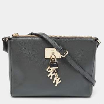 Pre Owned DKNY Dark Grey Leather Ellisa Messenger Bag