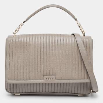 مملوكة مسبقًا DKNY Olive Green Pinstripe Quilted Leather Gansevoort Top Handle Bag