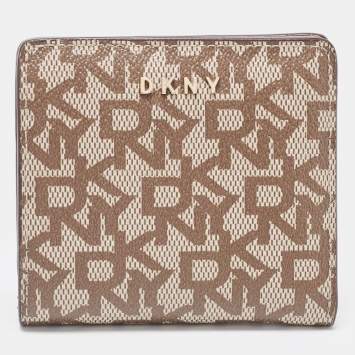 Pre Owned DKNY Beige Signature Coated Canvas Compact Wallet
