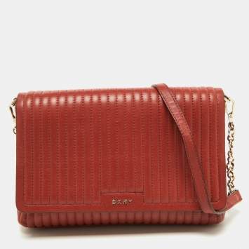 Pre Owned DKNY Brown Brique Quilted Leather Gansevoort Flap Shoulder Bag