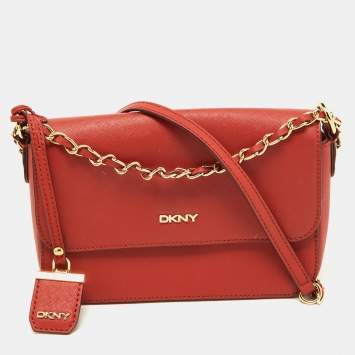 Pre Owned DKNY Brick Red Saffiano Leather Bryant Flap Shoulder Bag
