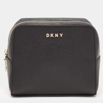 Pre Owned DKNY Black Saffiano Leather Cosmetic Pouch