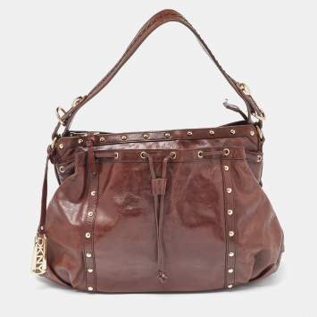 Pre Owned DKNY Brown Leather Studded Hobo
