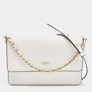 Pre Owned DKNY White Leather Bryant Park Flap Crossbody Bag