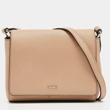 Pre Owned DKNY Beige Saffiano Leather Bryant Park Flap Crossbody Bag