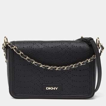 Pre Owned DKNY Black Leather Flap Chain Shoulder Bag