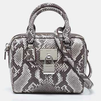 Pre Owned DKNY Brown Snakeskin Embossed Leather Crossbody Bag