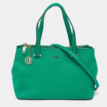 Pre Owned DKNY Green Leather Bryant Park Double Zip Tote