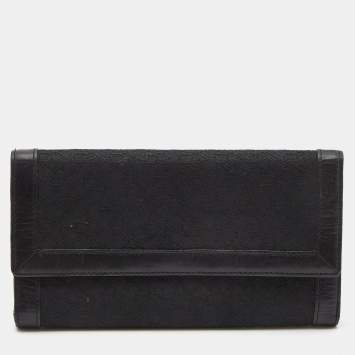 Pre Owned DKNY Black Signature Canvas and Leather Continental Wallet
