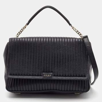 Pre Owned  DKNY Black Quilted Leather Gansevoort Flap Top Handle Bag