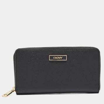 Pre Owned DKNY Black Leather Bryant Park Zip Around Continental Wallet
