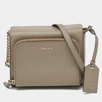 Pre Owned DKNY Grey Saffiano Leather Bryan Park Pocket Crossbody Bag