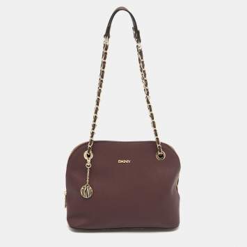 Pre Owned DKNY Burgundy Leather Dome Shoulder Bag