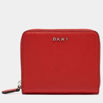 Pre Owned DKNY Red Leather Vela Zip Around Wallet