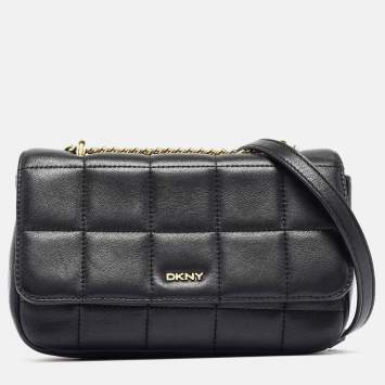 Pre Owned DKNY Black Quilted Leather Flap Shoulder Bag