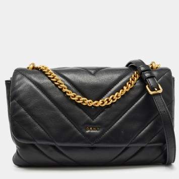 Pre Owned DKNY Black Quilt Leather Flap Shoulder Bag