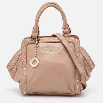 Pre Owned DKNY Old Rose Leather Studded Satchel
