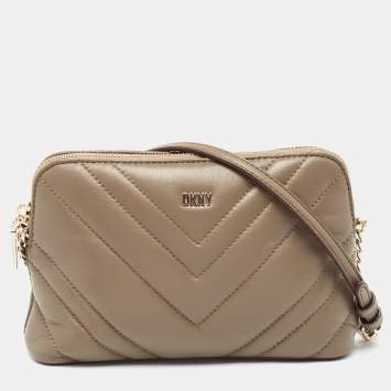Pre Owned Dkny Olive Green Chevron Leather Madison Dome Crossbody Bag