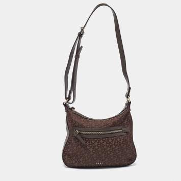 Pre Owned DKNY Brown Monogram Canvas and Leather Crossbody Bag