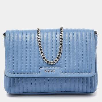 Pre Owned DKNY Blue Pinstripe Quilted Leather Small Gansevoort Flap Shoulder Bag