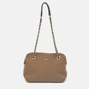 Pre Owned DKNY Beige Leather Bryant Dome Crossbody Bag