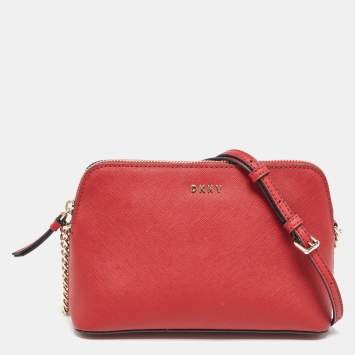 Pre Owned DKNY Red Leather Bryant Dome Crossbody Bag