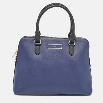 Pre Owned DKNY Dark Blue/Black Leather Dome Satchel
