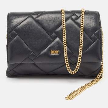 Pre Owned Dkny Black Quilted Leather Willow Chain Clutch