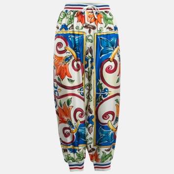 Pre Owned Dolce & Gabbana Multicolor Printed Silk Pants L