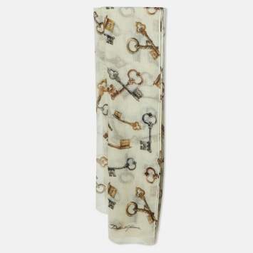 Pre Owned Dolce & Gabbana Beige Keys Print Cashmere & Silk Scarf
