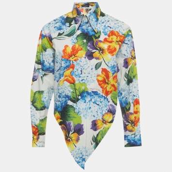 Pre Owned Dolce & Gabbana Multicolor Floral Print Poplin Tie Crop Top S