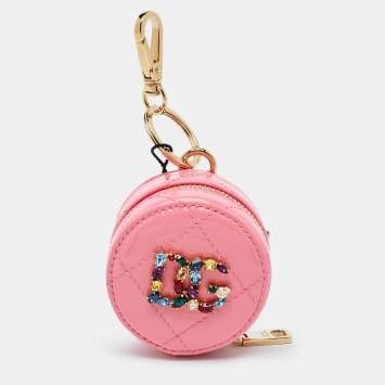 Pre Owned Dolce & Gabbana Pink Patent Leather DG Crystal Embellished Key Chain Purse