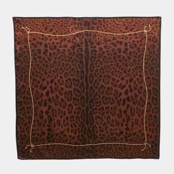 Pre Owned Dolce & Gabbana Brown Leopard Print Silk Satin Scarf